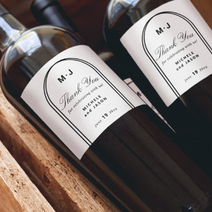 Monogram Custom Thank You White Black Arch Wedding Wine Label