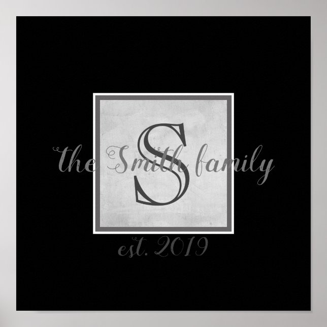 monogram custom wall art grey and black modern (Front)