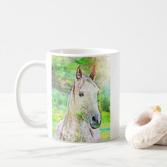 Monogram Custom Watercolor Style Horse Coffee Mug (With Donut)
