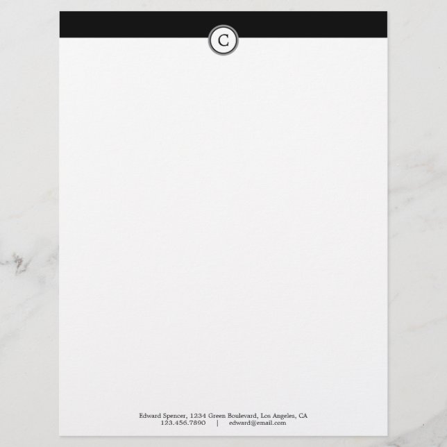 Monogram Customisable Alphabet Black Letterhead (Front)