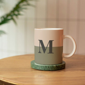 Monogram Customised Blush Pink Sage Green Coffee Mug