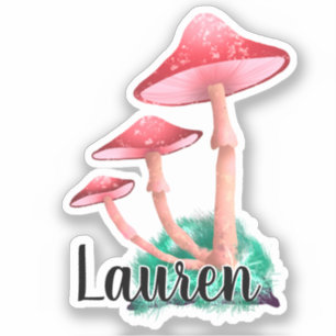 Monogram Cute Artsy Trendy Mushroom - Add Name Sti