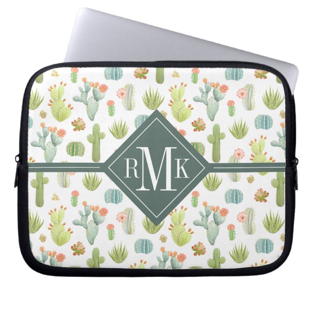 Monogram | Cute Cactus Standing Pattern Laptop Sleeve (Front)