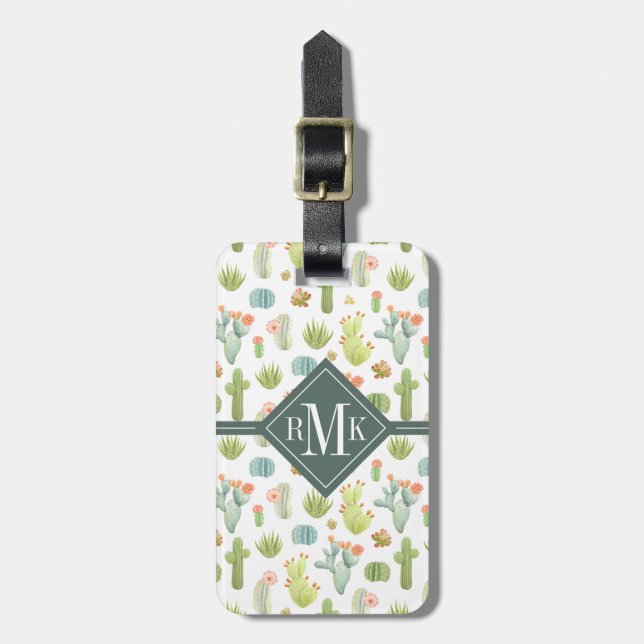 Monogram | Cute Cactus Standing Pattern Luggage Tag (Front Vertical)