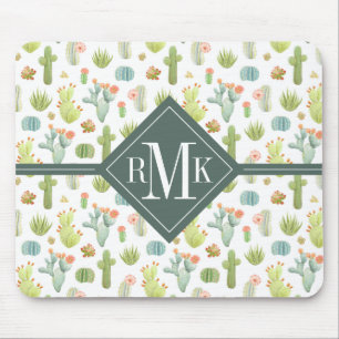 Monogram   Cute Cactus Standing Pattern Mouse Pad