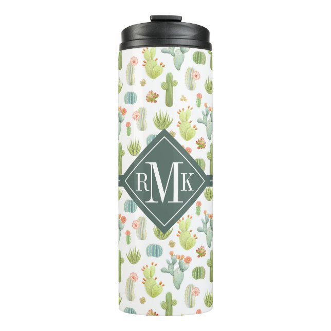 Monogram | Cute Cactus Standing Pattern Thermal Tumbler (Front)