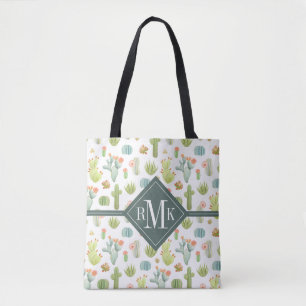 Monogram   Cute Cactus Standing Pattern Tote Bag