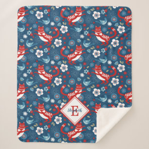 Monogram Cute Cat Lovers Sherpa Blanket