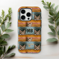 Monogram Cute Cats Knitted Girly Personalised