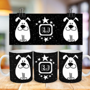 Monogram Cute Doodle Dog with stars Coffee Mug