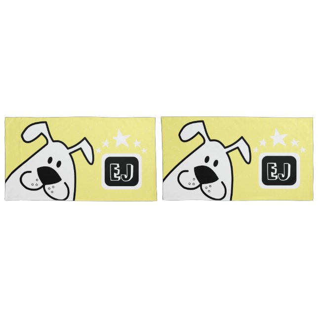 Monogram Cute Doodle Dog with Stars Pillowcase (Back-Set)