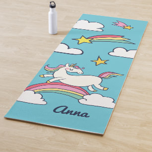 Monogram. Cute Doodle Rainbow Unicorn Stars Clouds Yoga Mat