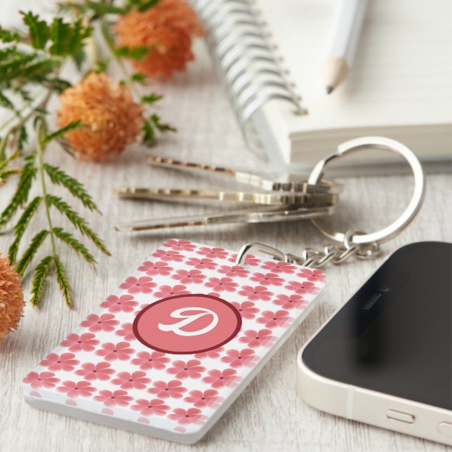 monogram cute floral retro initial custom key ring (Front Right)