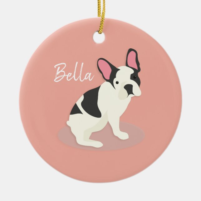 Monogram. Cute French Bulldog. Ceramic Ornament (Front)