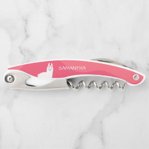 Monogram Cute Funny Alpaca Llama in Pink Corkscrew