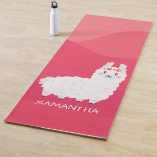 Monogram Cute Funny Alpaca Llama in Pink Yoga Mat