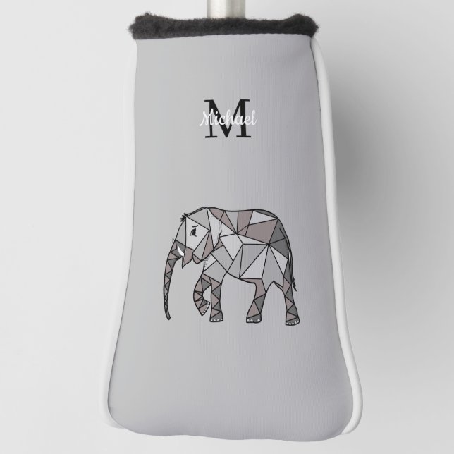 Monogram Cute Graphics Elephant Personalised Black Golf Head Cover (Rotate 90)