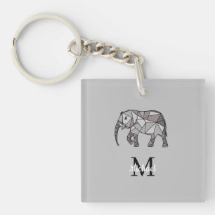 Monogram Cute Graphics Elephant Personalised Black Key Ring