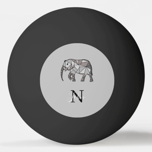 Monogram Cute Graphics Elephant Personalised Black Ping Pong Ball (Back)