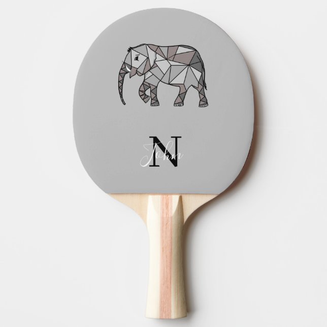 Monogram Cute Graphics Elephant Personalised Black Ping Pong Paddle (Front)