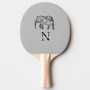 Monogram Cute Graphics Elephant Personalised Black Ping Pong Paddle