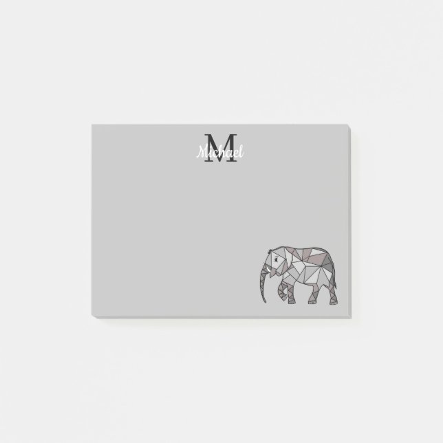 Monogram Cute Graphics Elephant Personalised Black Post-it Notes (Front)