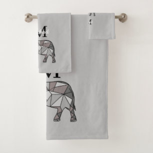 Monogram Cute Graphics Elephant Personalized Black Bath Towel Set