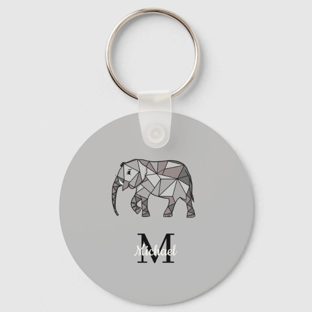Monogram Cute Graphics Elephant Personalized Black Key Ring (Front)