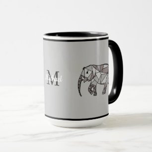 Monogram Cute Graphics Elephant Personalized Black Mug