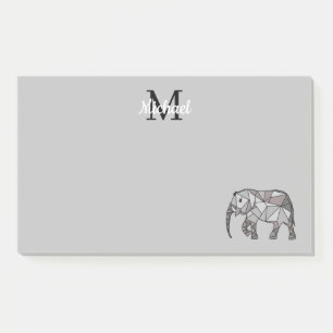 Monogram Cute Graphics Elephant Personalized Black Post-it Notes