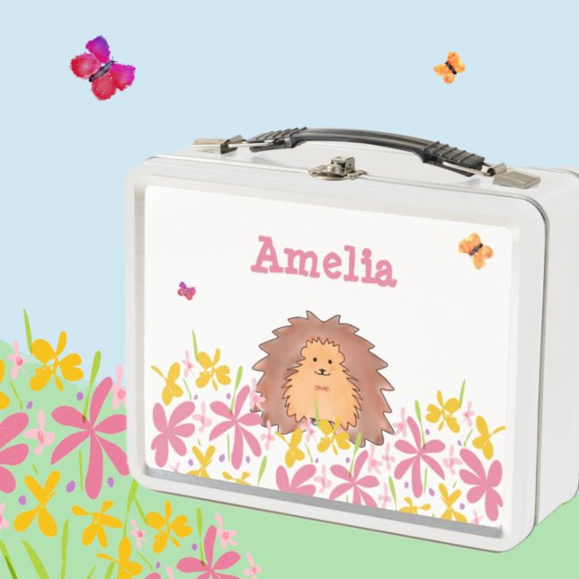 Monogram Cute Hedgehog  Kids  Metal Lunch Box (Creator Uploaded)