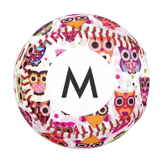 Monogram Cute owl background pattern for kids Baseball (Front Left)