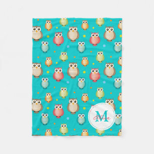 Monogram Cute Owls Pattern Blanket