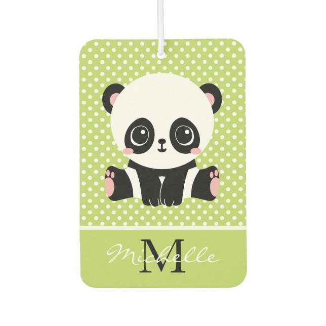Monogram Cute Panda Bear Personalised Polka Dot Car Air Freshener (Front)