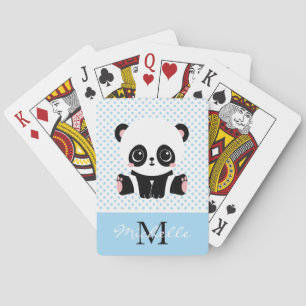 Monogram Cute Panda Bear Personalised Polka Dot Playing Cards