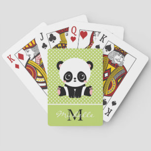 Monogram Cute Panda Bear Personalised Polka Dot Playing Cards