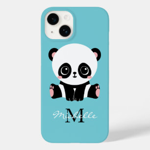 Monogram Cute Panda Personalised Bubble Gum Blue Case-Mate iPhone 14 Case