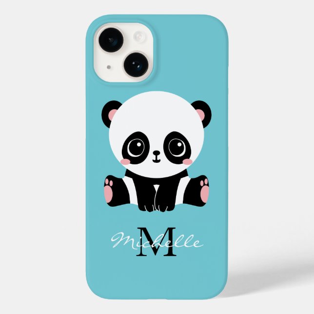 Monogram Cute Panda Personalised Bubble Gum Blue Case-Mate iPhone Case (Back)