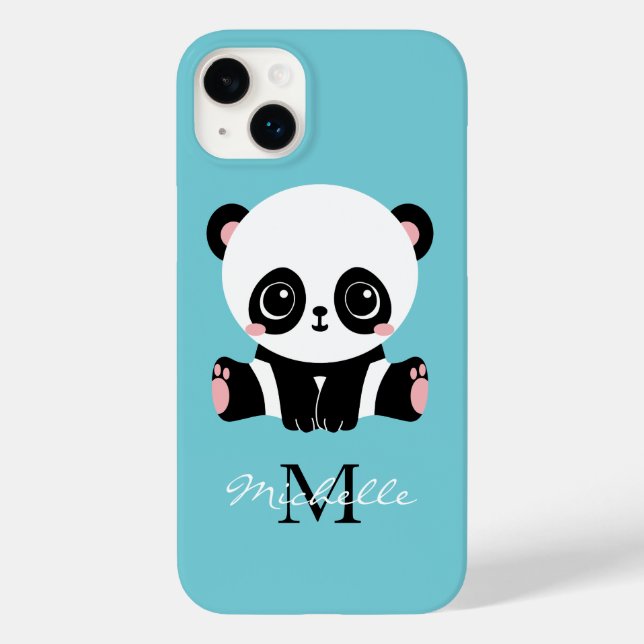 Monogram Cute Panda Personalised Bubble Gum Blue Case-Mate iPhone Case (Back)