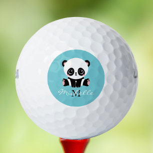Monogram Cute Panda Personalised Bubble Gum Blue Golf Balls