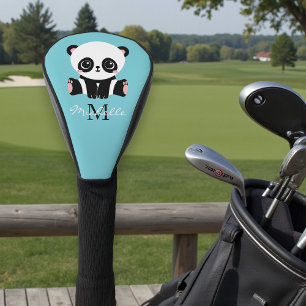 Monogram Cute Panda Personalised Bubble Gum Blue Golf Head Cover