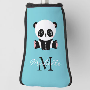 Monogram Cute Panda Personalised Bubble Gum Blue Golf Head Cover