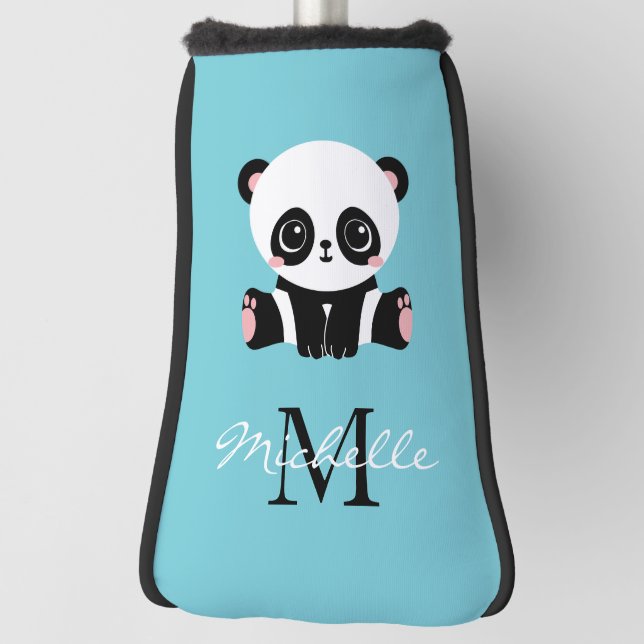 Monogram Cute Panda Personalised Bubble Gum Blue Golf Head Cover (Rotate 90)