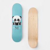 Monogram Cute Panda Personalised Bubble Gum Blue Skateboard (Front)