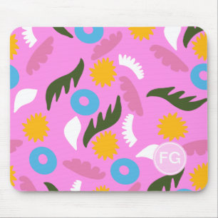 monogram cute pink bold pattern floral  mouse pad
