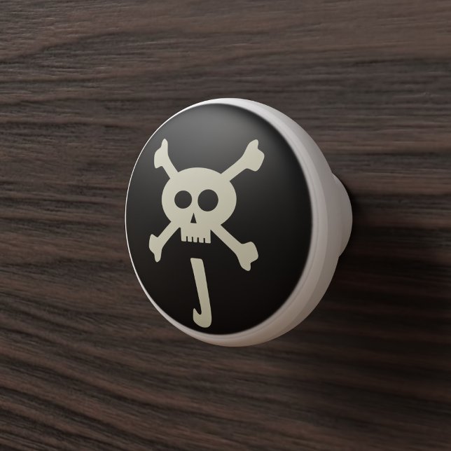 Monogram Cute Pirate Skull Crossbones Cabinet Knob (Yarr! Add yer pirate initial to this cute skull and crossbones ceramic dresser knob.)