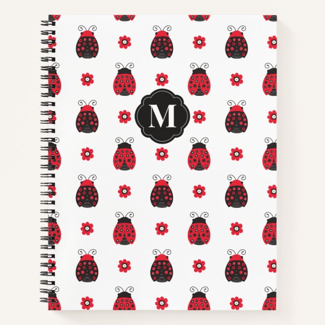 Monogram Cute Red Ladybug Notebook (Front)