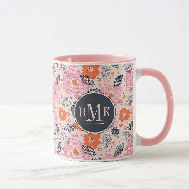 Monogram | Cute Retro Floral Pattern Mug (Right)