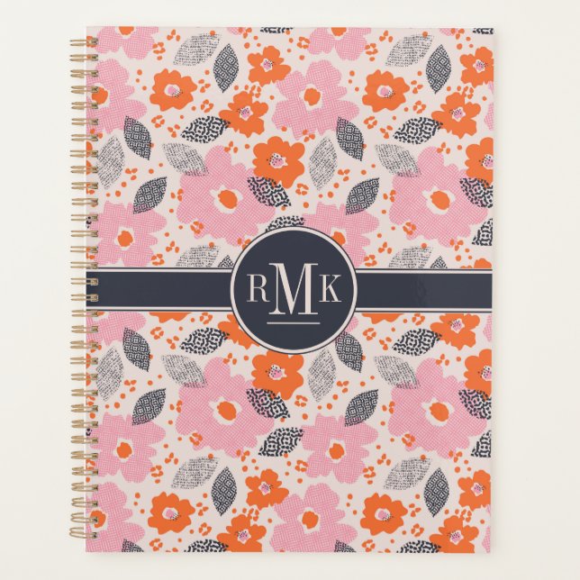 Monogram | Cute Retro Floral Pattern Planner (Front)