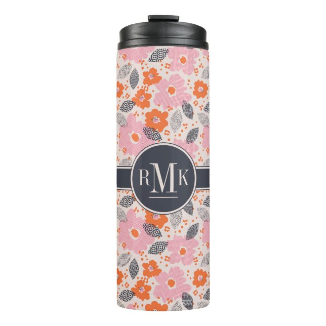 Monogram | Cute Retro Floral Pattern Thermal Tumbler (Front)